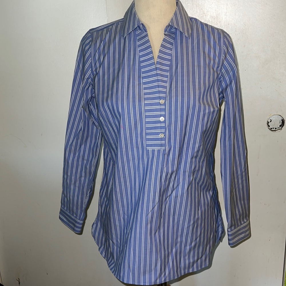 Talbots XS blue/white striped popover shirt